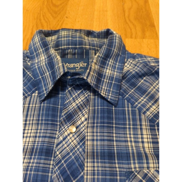 Wrangler Western Shirt Mens Large Blue Pearl Snap Plaid Long Sleeve Button Up - Picture 5 of 8